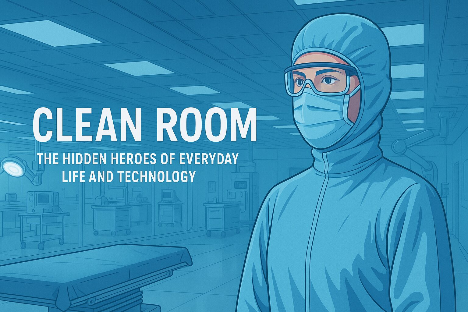 Technician in sterile PPE inspecting HEPA filters in a pharmaceutical cleanroom