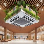 Cassette AC Unit installed in a modern office ceiling, illustrating efficient cooling solution.