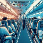 Aircraft passenger cabin with malfunctioning air conditioning system causing discomfort.