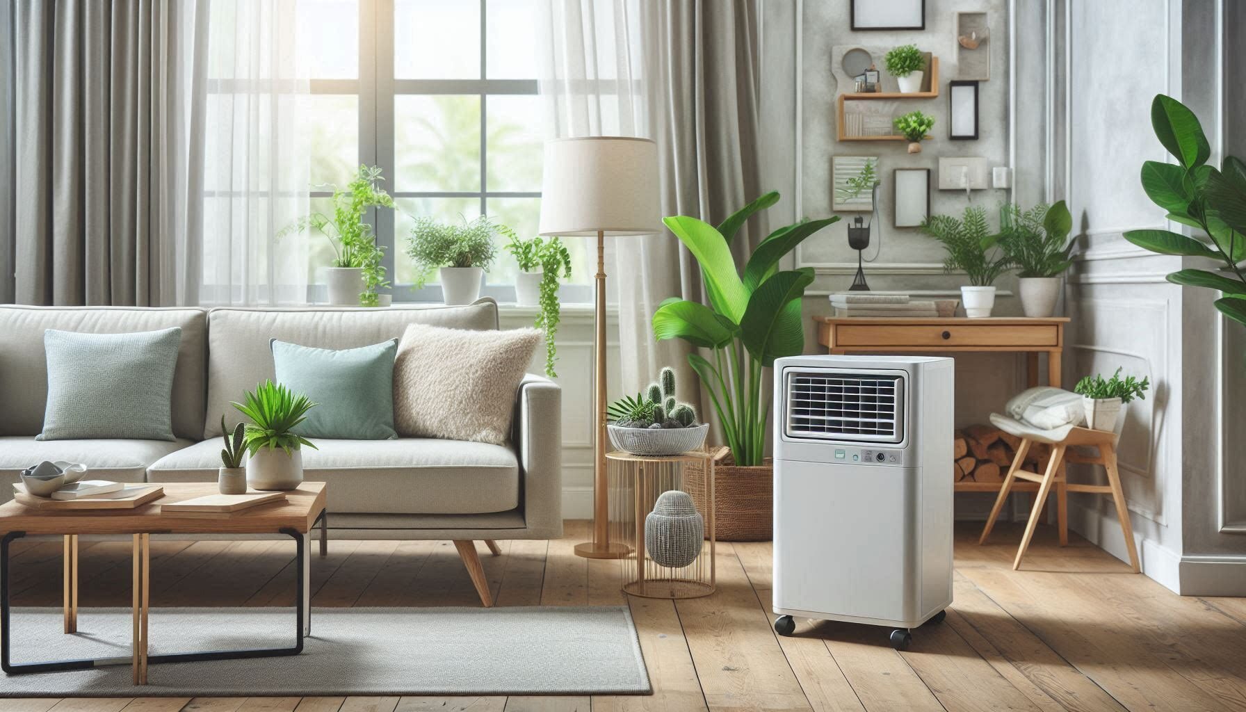 Air cooler unit showing evaporative cooling pads and control panel.