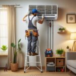 Technician servicing an air conditioner.
