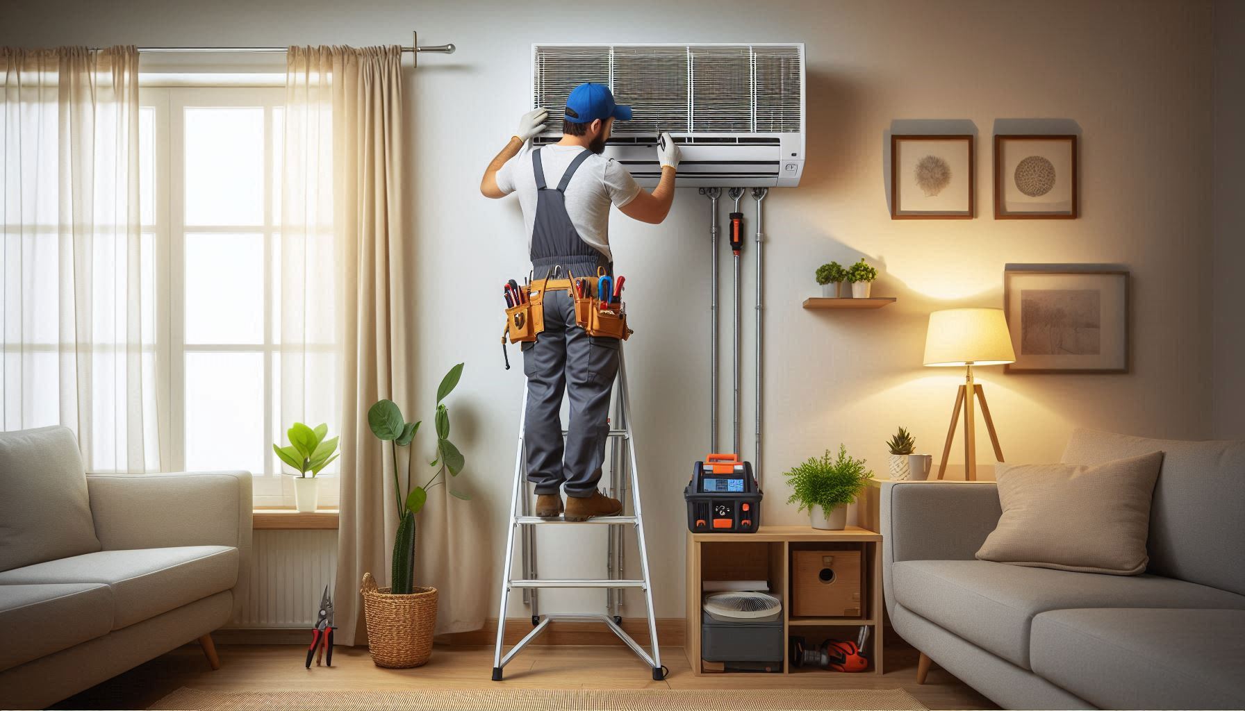 Technician servicing an air conditioner.