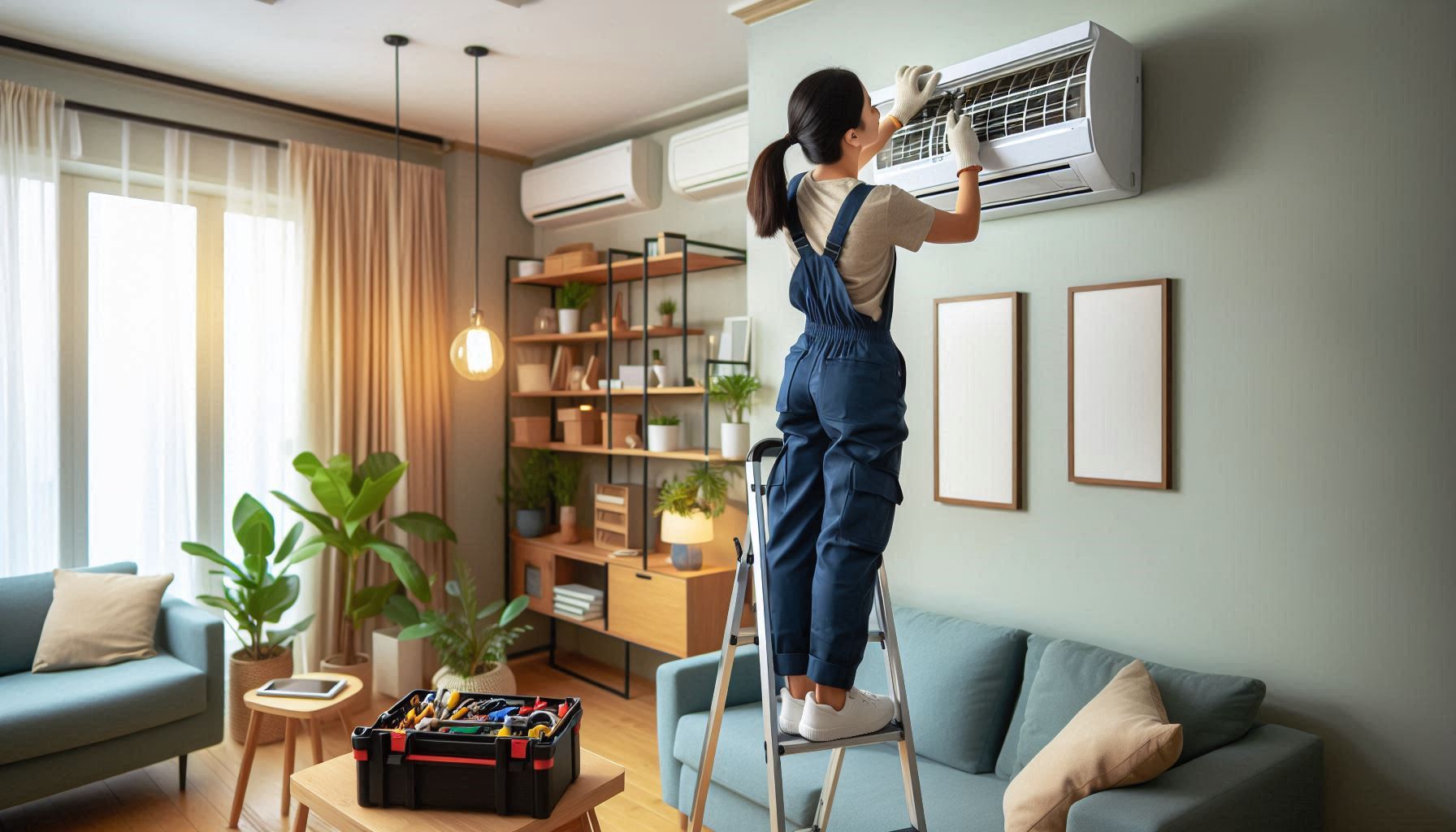 Professional technician inspecting and repairing an air conditioning unit, emphasizing thorough service and expertise.