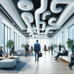 3D printed ductwork installation in a commercial building.