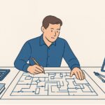 An HVAC design engineer analyzing a blueprint