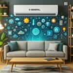 A sleek O General split AC installed in a modern living room