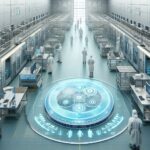 A modern semiconductor cleanroom with advanced HVAC systems