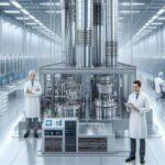 Semiconductor clean rooms technician checking HEPA filter integrity.