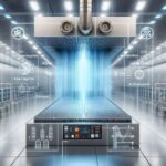 Modern semiconductor cleanroom with integrated pleated HEPA filters in an advanced HVAC system