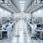 semiconductor recirculating air units in cleanroom layout with airflow visualization